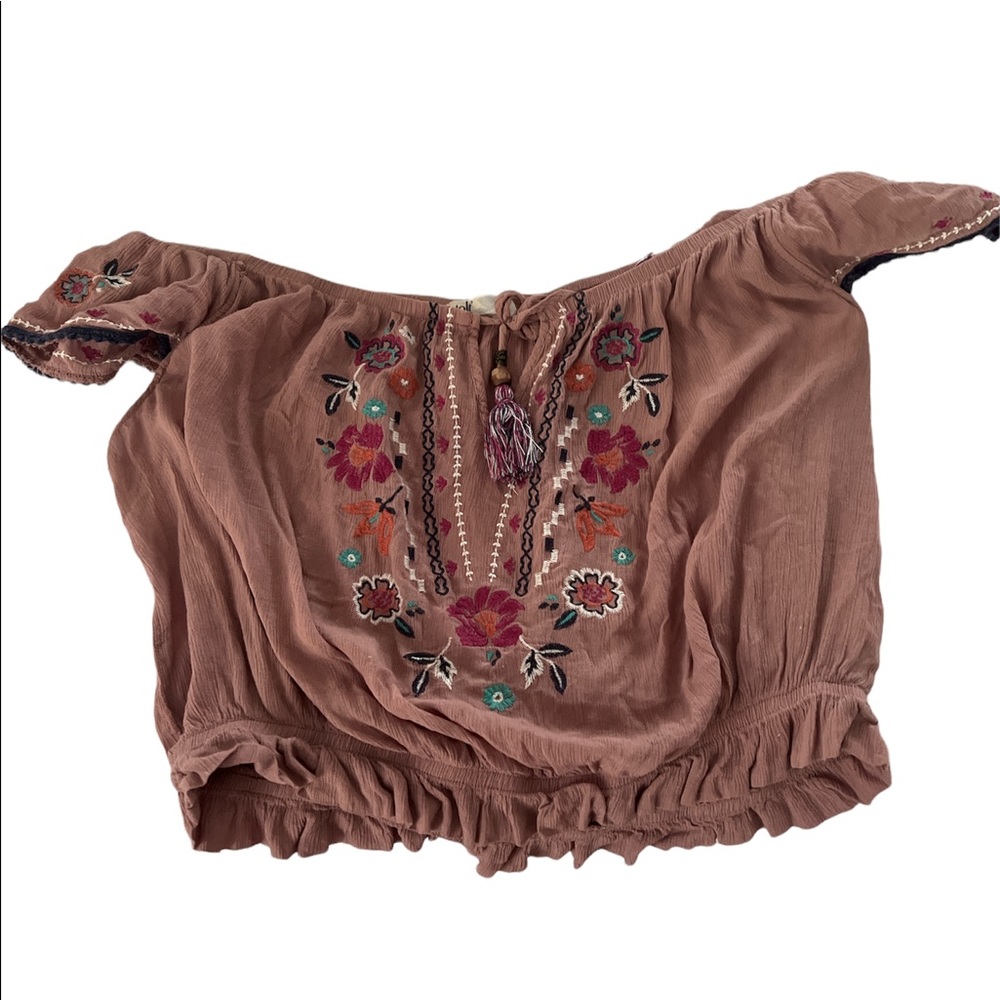 Off the shoulder floral purple shirt